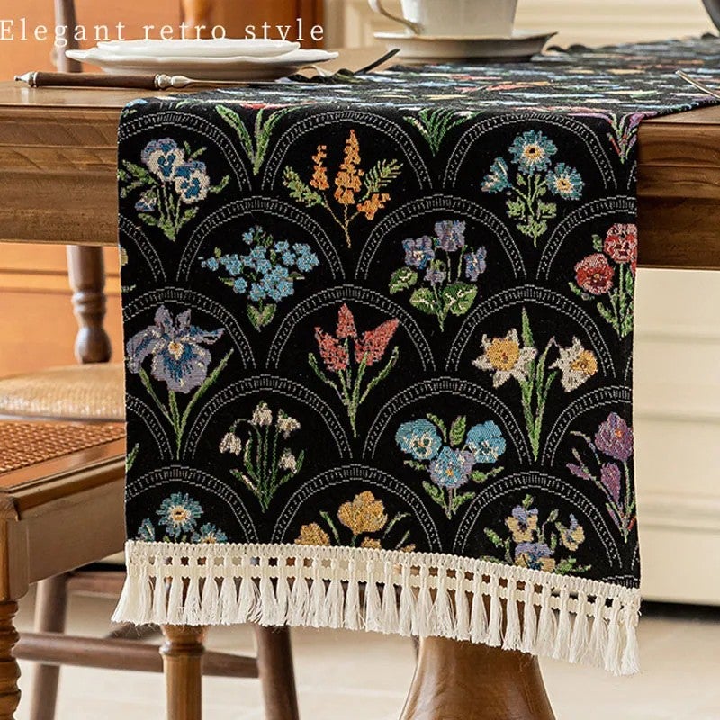 Bluejw Ychon French Retro Style Table Runner  Tablecloth Polyester Table Runner for Wedding Parties for Home Decor - Image 1